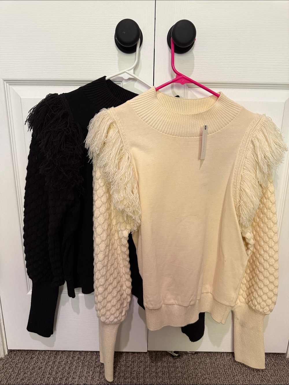 Anthropologie Black and Cream Fringe Shoulder Knit Sweater Bundle